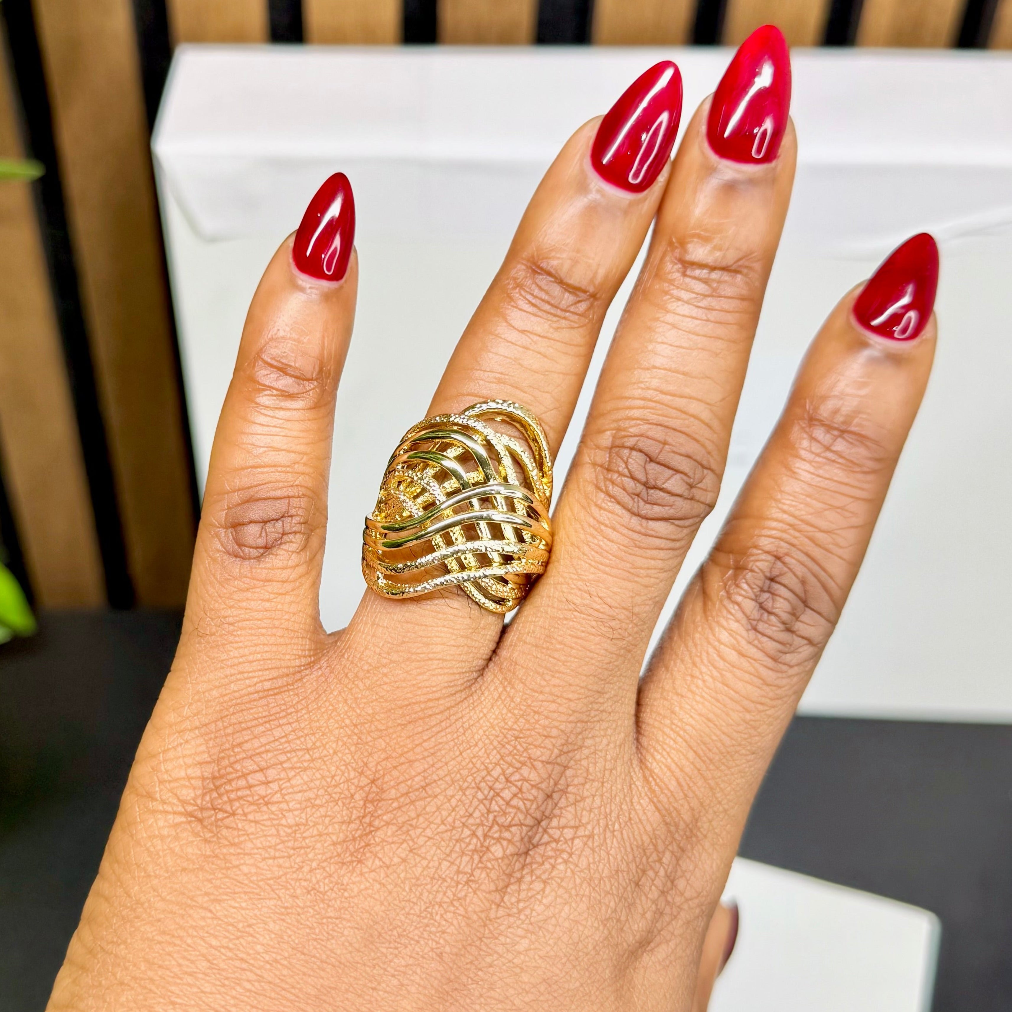 GOLD-PLATED VINE COCKTAIL RING