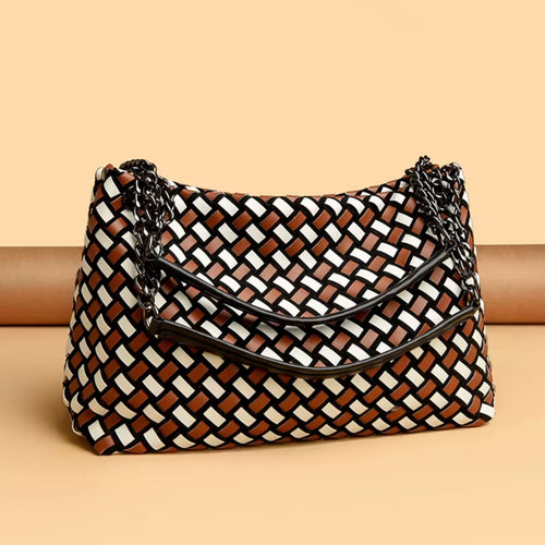 CHECKERED WEAVE TOTE BAG