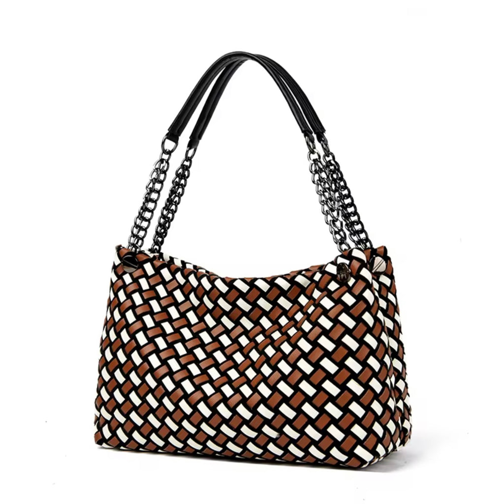 CHECKERED WEAVE TOTE BAG