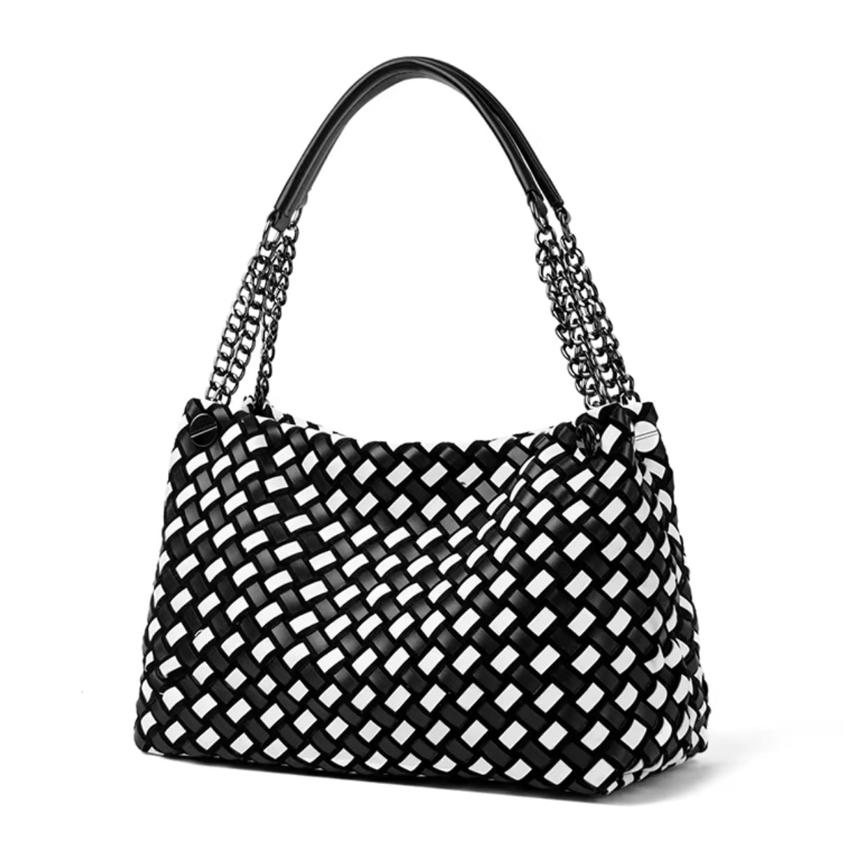 CHECKERED WEAVE TOTE BAG