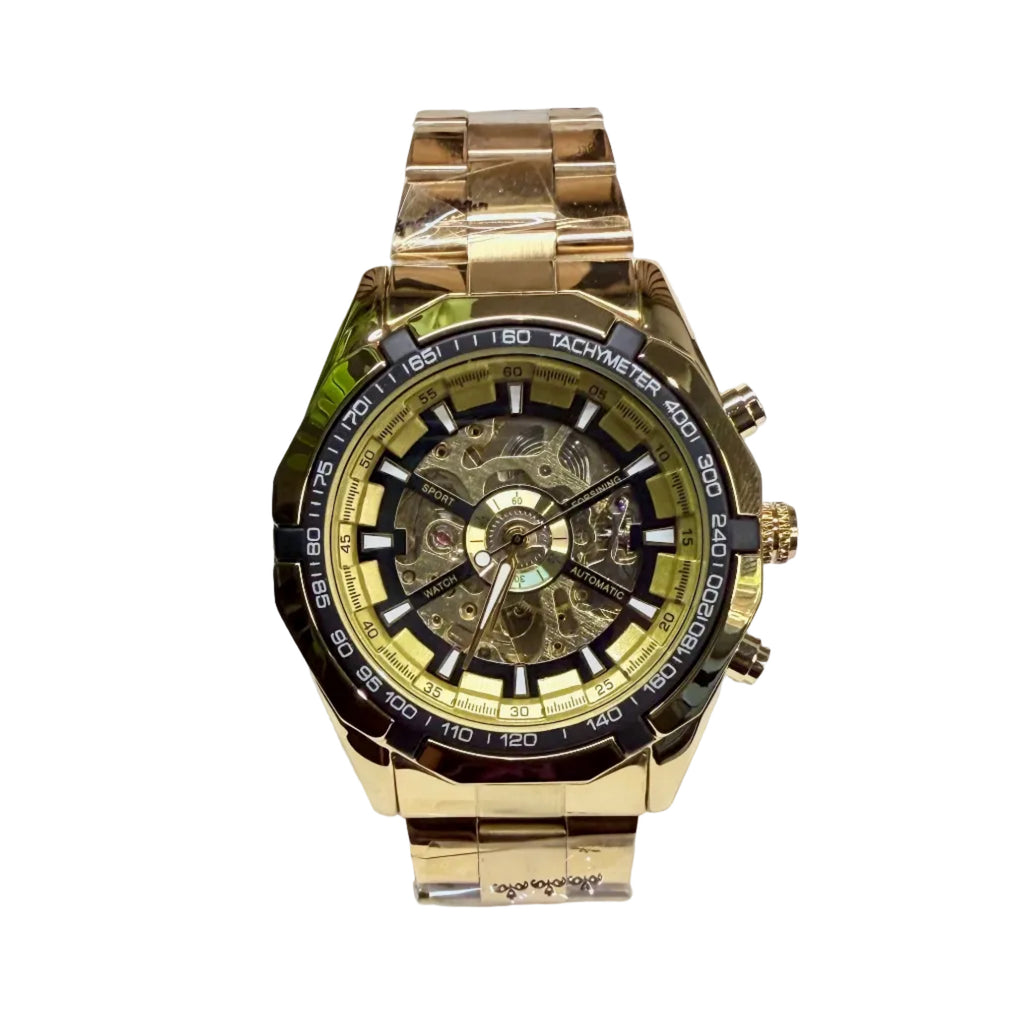 Gold Skeleton Mechanical Wristwatch