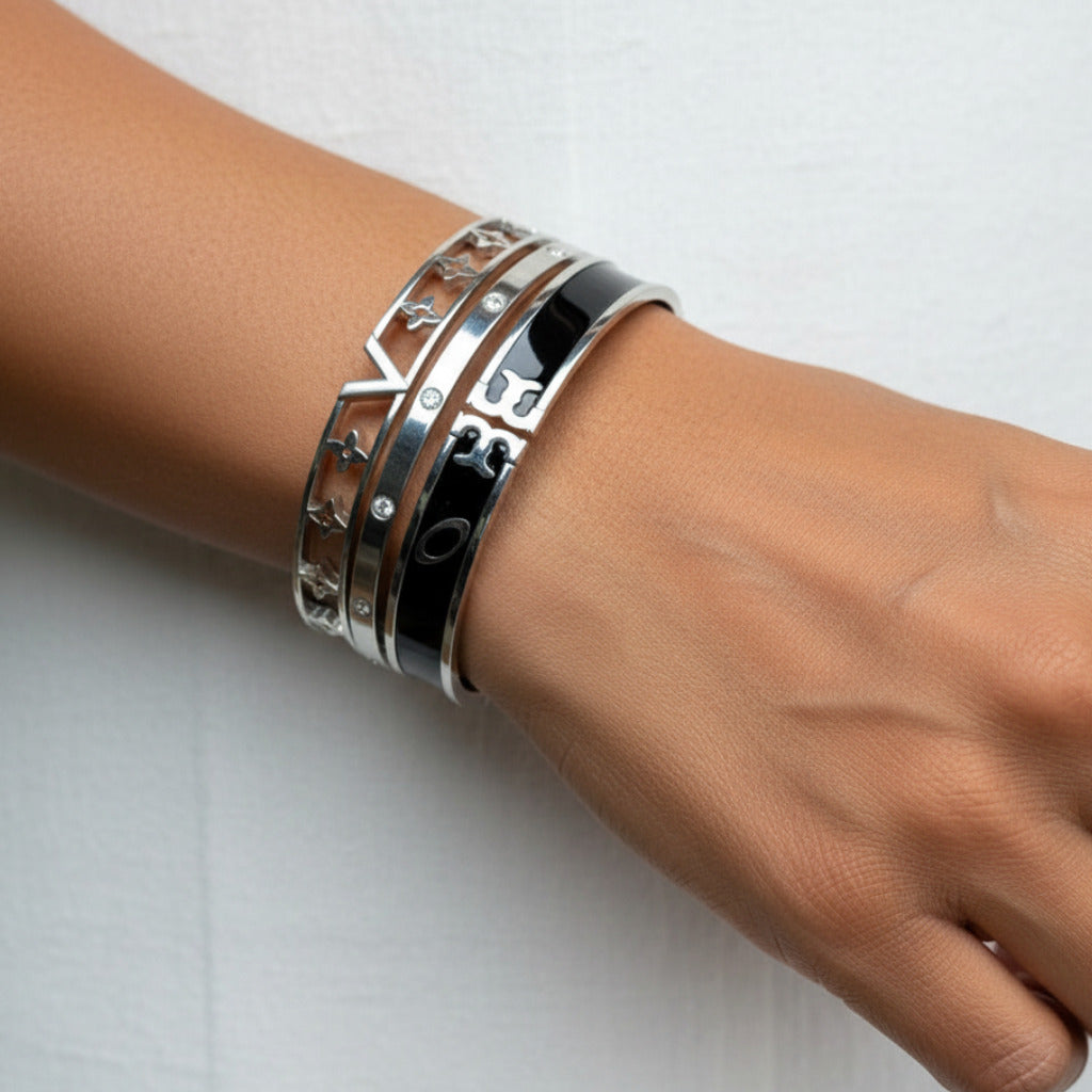 Silver-Black Luxe Bangle Stack